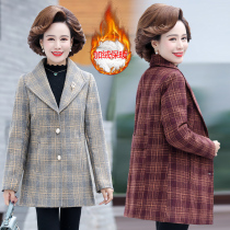 Plaid woolen coat womens thick warm woolen coat womens middle-aged and elderly autumn and winter clothes big mother clothes