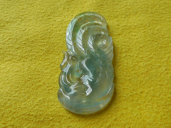 【帆玉阁】天然a货翡翠老坑冰飘花翡翠凤凰吊坠