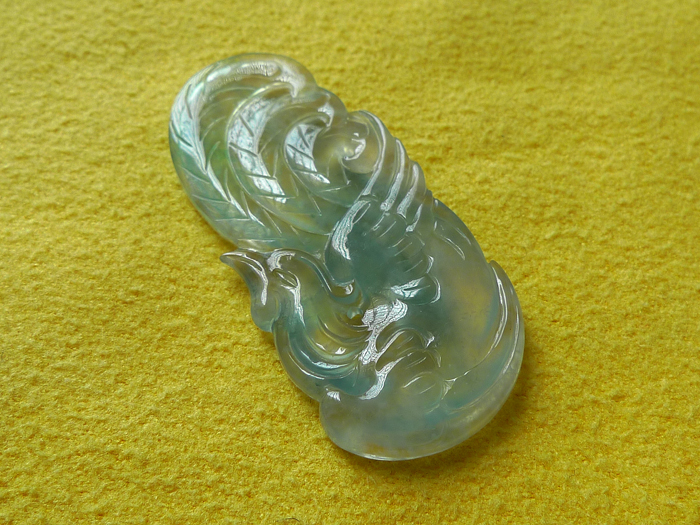 【帆玉阁】天然a货翡翠老坑冰飘花翡翠凤凰吊坠
