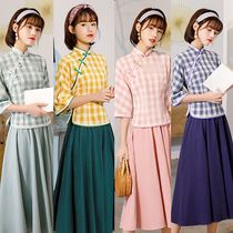 Fashion improved Chinese cheongsam jacket set 2021 summer new adult with shoulder sleeve Hanfu