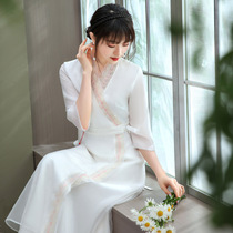 2021 New Summer Womens Tea Clothing Antiquities Improved Hanfu Flash Orgena Lace Edge Lace Dress Super Fairy