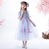 Girls Hanfu Spring Summer Chinese Style Childrens Chest Dress Fairy Dress Super Fairy Tong Chiffon Dress