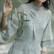 Sichuan Dai time: turtlenecks tears reengraving snow spinning qipao womens long section Improved Lace lace pendant with skirt Daily Two