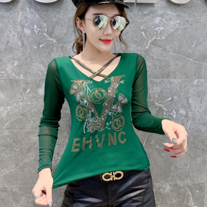 Autumn and Winter New Type Ironing Sexy Mesh Slender T-shirt Top