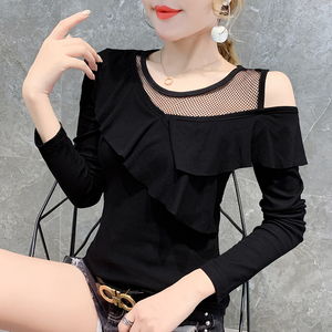 Autumn New Lotus Leaf Show Shoulder Slender Long Sleeve T-shirt 