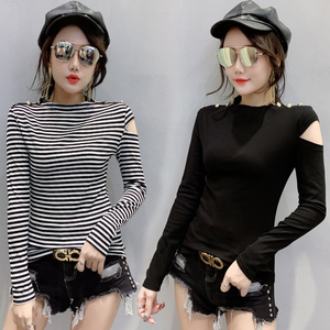 Autumn and Winter New Fashion Button Shoulder Long Sleeve T-shirt 