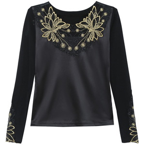 Autumn New Sexy Embroidery Diamond Slim Top Long Sleeve T-shirt