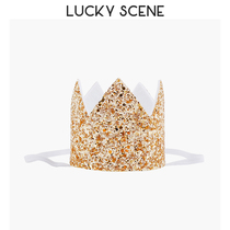 (Auspicious props)Shining crown Birthday party decoration Childrens golden hat Year-old baby A dog