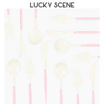 (Auspicious props) plastic knife and spoon three-piece set of gold-plated silver color modern party tableware set