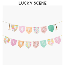 (Auspicious props) colorful flag tassel birthday pull flag large gold and silver decoration macaron party decoration