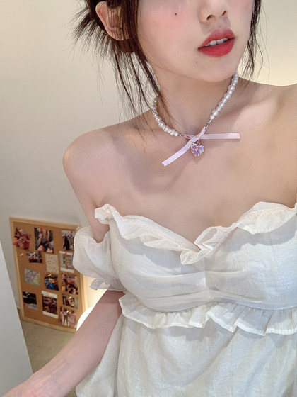 Sweet Love Bow 진주 목걸이 여름 쇄골 넥 체인 초커 액세서리 Sweet Love Bow 진주 목걸이 여름 쇄골 넥 체인 초커 액세서리