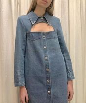 Mushroom tie baby * closed eyes into small sexy hollow hand pendant tip collar denim shirt dress