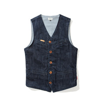 Mbbcar Old time denim striped waistcoat mens vintage denim waistcoat gentlemen Paris buckle vest