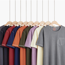 Multi-color pocket frock Blue pattern dyed American retro slim T-shirt MBBCAR 230 grams cotton heavy base shirt