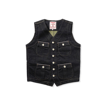 14OZ gold weft red ear tannin tooling waistcoat AMicha Antique Washed multi-bag vest narrow amplitude MMC