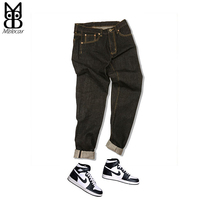 Mbbcar Europe and the United States West Coast Harajuku hipster heavy primary color un-pulp black cow red ear denim jeans men