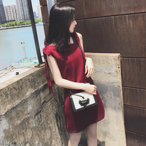 25 ins超火的复古初恋少女l裙夏季小个子一字肩连衣裙女chic超