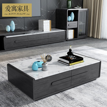 Aiyu Marble coffee table TV cabinet combination set Modern simple small apartment Black Nordic coffee table Living room