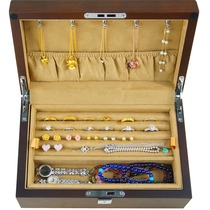 Small double jewelry box wooden simple ring necklace bracelet storage jewelry collection Japanese and Korean style with lock Princess