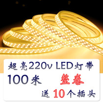 Outdoor led light strip outdoor decoration self-adhesive light bar super bright waterproof 220V living room high pressure cutting 100 meters