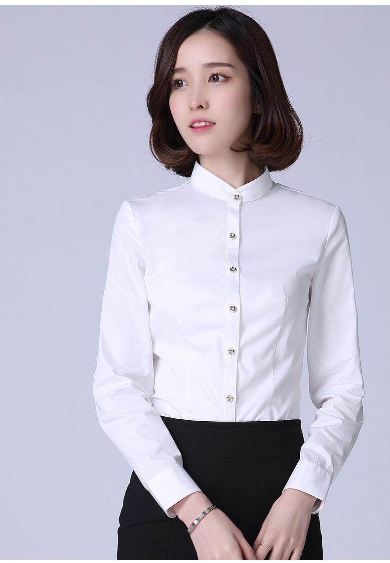 立领衬衫春秋季新款修身立领白衬衫女长袖ol职业工装的定制lo