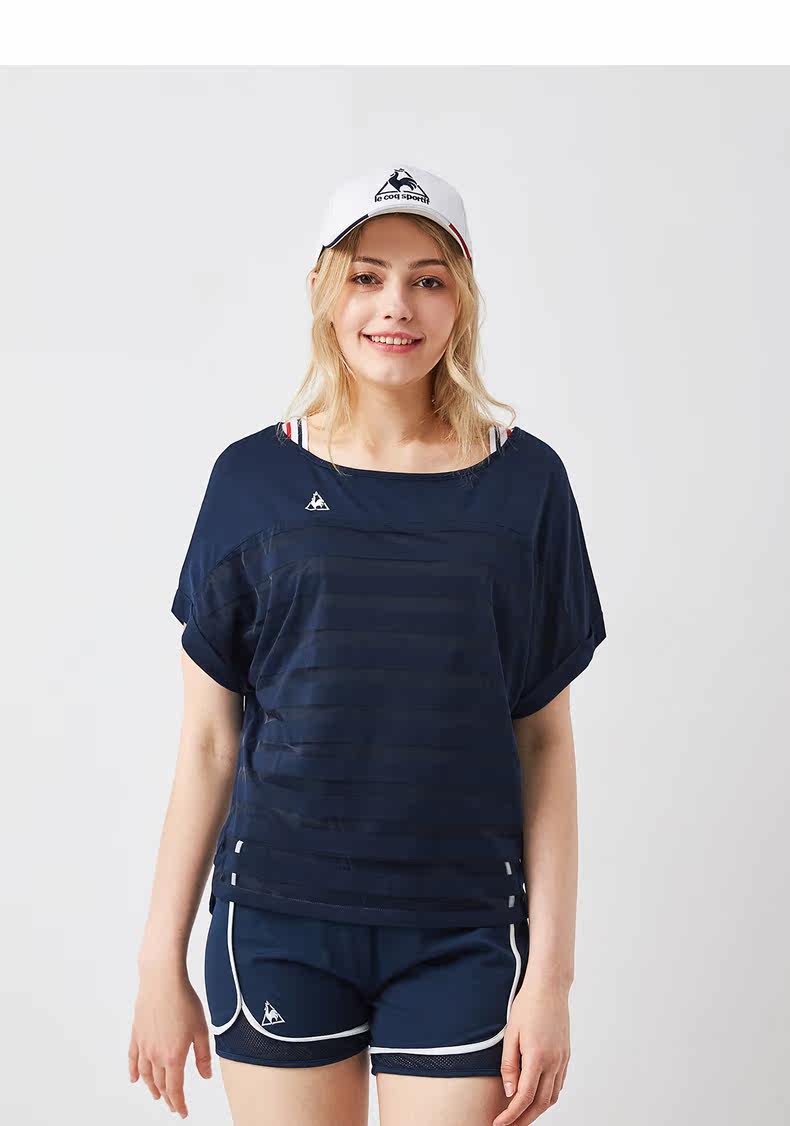 [18夏新品]乐卡克法国公鸡宽松条纹圆领短袖运动t恤女cb-0166171