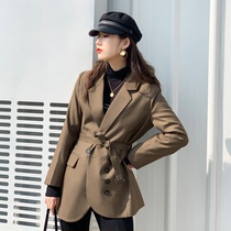 Black small suit jacket female mid-autumn dress new design sensation asymmetrical fashion collection waist display slim fit