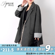 Small blazer womens mid-length 2021 spring and autumn new Korean casual loose design striped gray suit