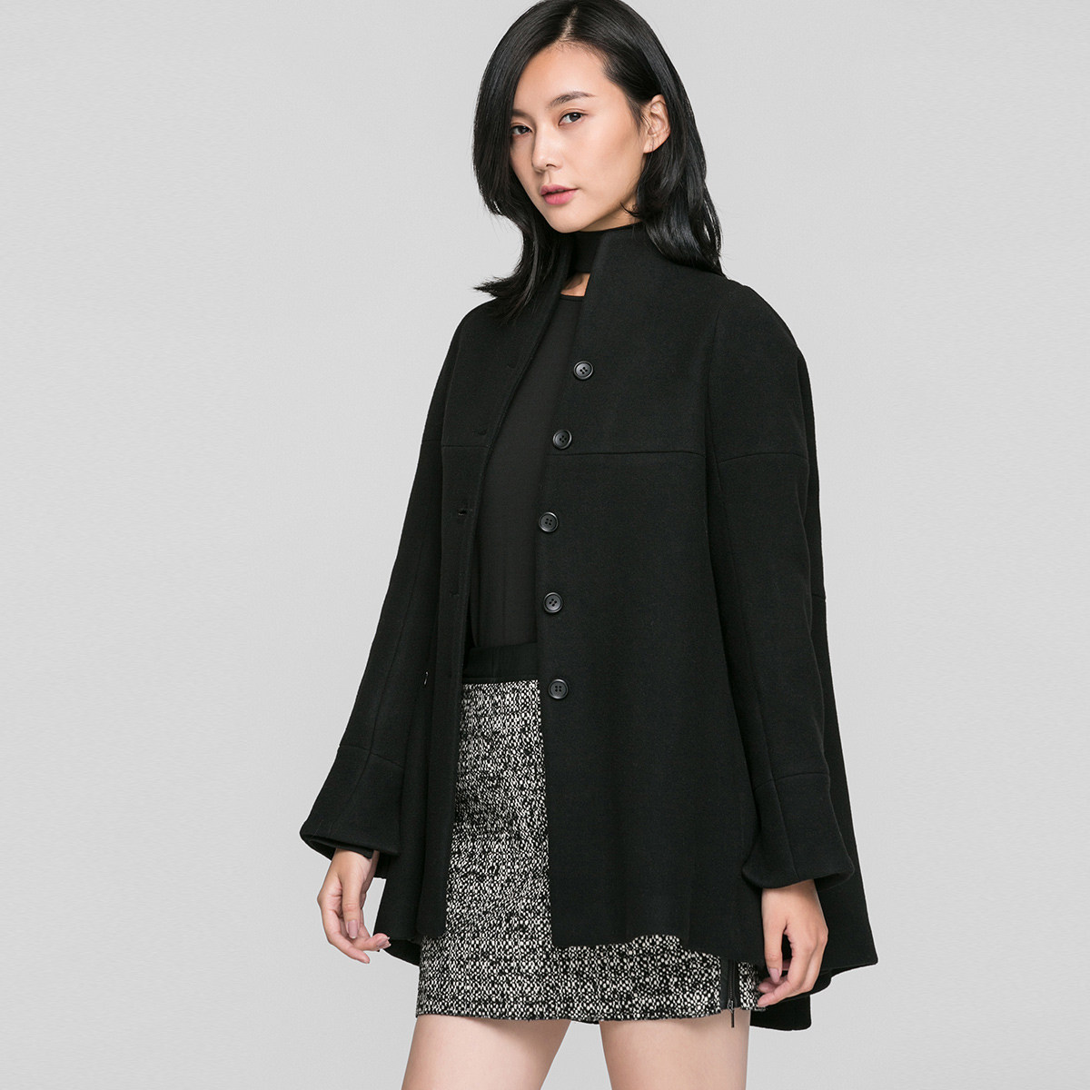 selected思莱德女前短后长毛呢大衣外套g|416427528_7折现价399元