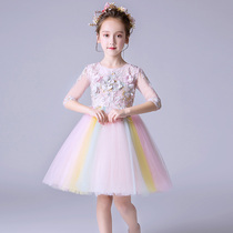 Children's dress Peng Peng shaved rainbow little girl birthday wedding dress high-end walk showy girl princess dress