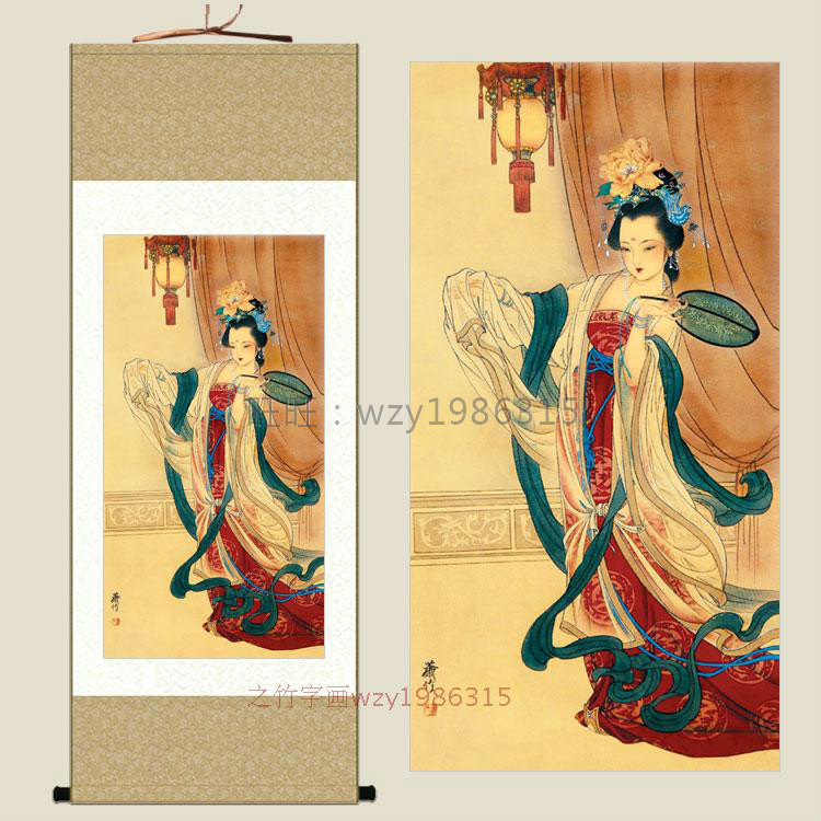 贵妃醉酒图 古代美女仕女人物画像 酒文化装饰画卷轴画挂画丝绸画