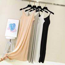 womens v-neck slim bottoming camisole modal long sleeveless dress plus size mid-length lined skirt