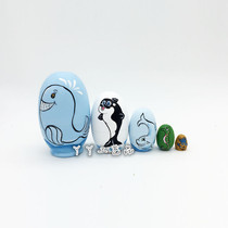 () Five-layer egg-shaped dolphin animal Russian kit Wooden Toy Craft Gift Birthday Gift