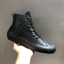 European and American station trendy shoes leather black high-top shoes 2021 breathable mens casual shoes Spring New thick-soled mens shoes