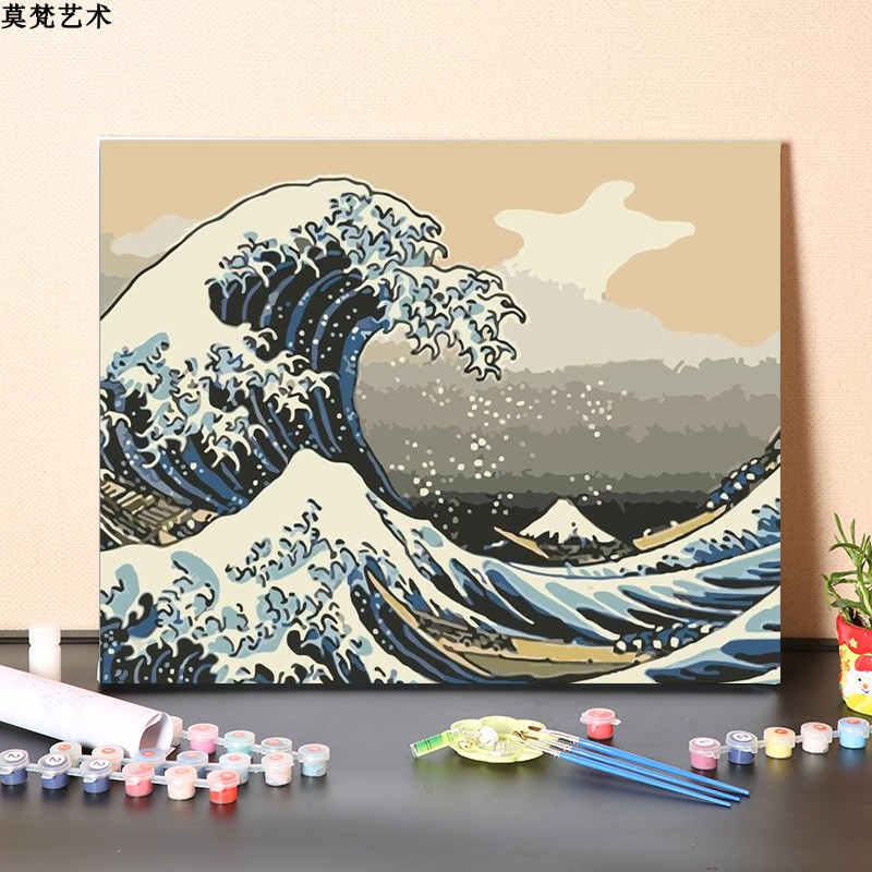 数字油画diy填充手工世界名画海浪浮世绘填色神奈川冲浪里油彩画