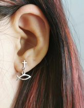 Sterling Silver Cross earrings Beijing Proverbs Japanese and Korean Womens Small fish exquisite jewelry hipster light luxury ear ornaments