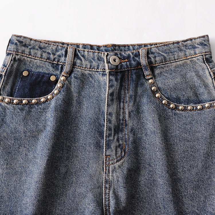 224241牛仔裤铭薇女夏拉链拉链铆钉牛仔裤