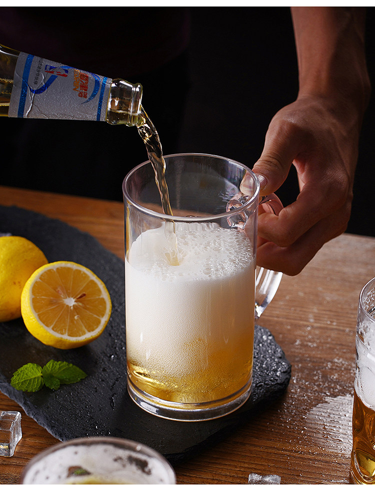 亚克力透明扎啤杯 塑料加厚菠萝杯带把大容量啤酒杯pc耐摔饮料杯