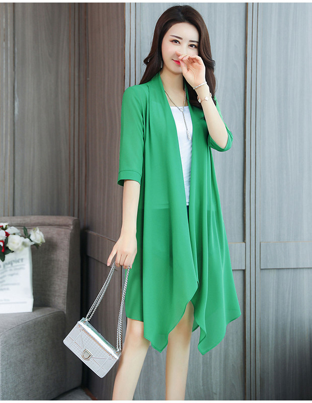 雪纺披肩夏季薄款外搭空调开衫配裙子沙滩防晒衣女外套中长款外披