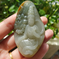 Dialect boutique collection grade rare and famous three-color jade Huangqin skin white jade belt Cui Guanyin single seed pendant A