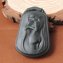 Dialect and Tian Jade Xinjiang Tower Green a fine material beauty pendant carved bathing women figure men and women jade pendant boutique O