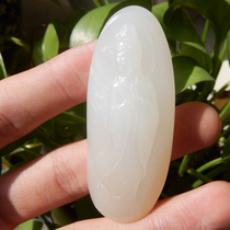 Dialect Hetian Jade boutique wearing grade Qinghai old pit material lotus root powder mutton White Jade three-dimensional Guanyin pendant pendant pendant h
