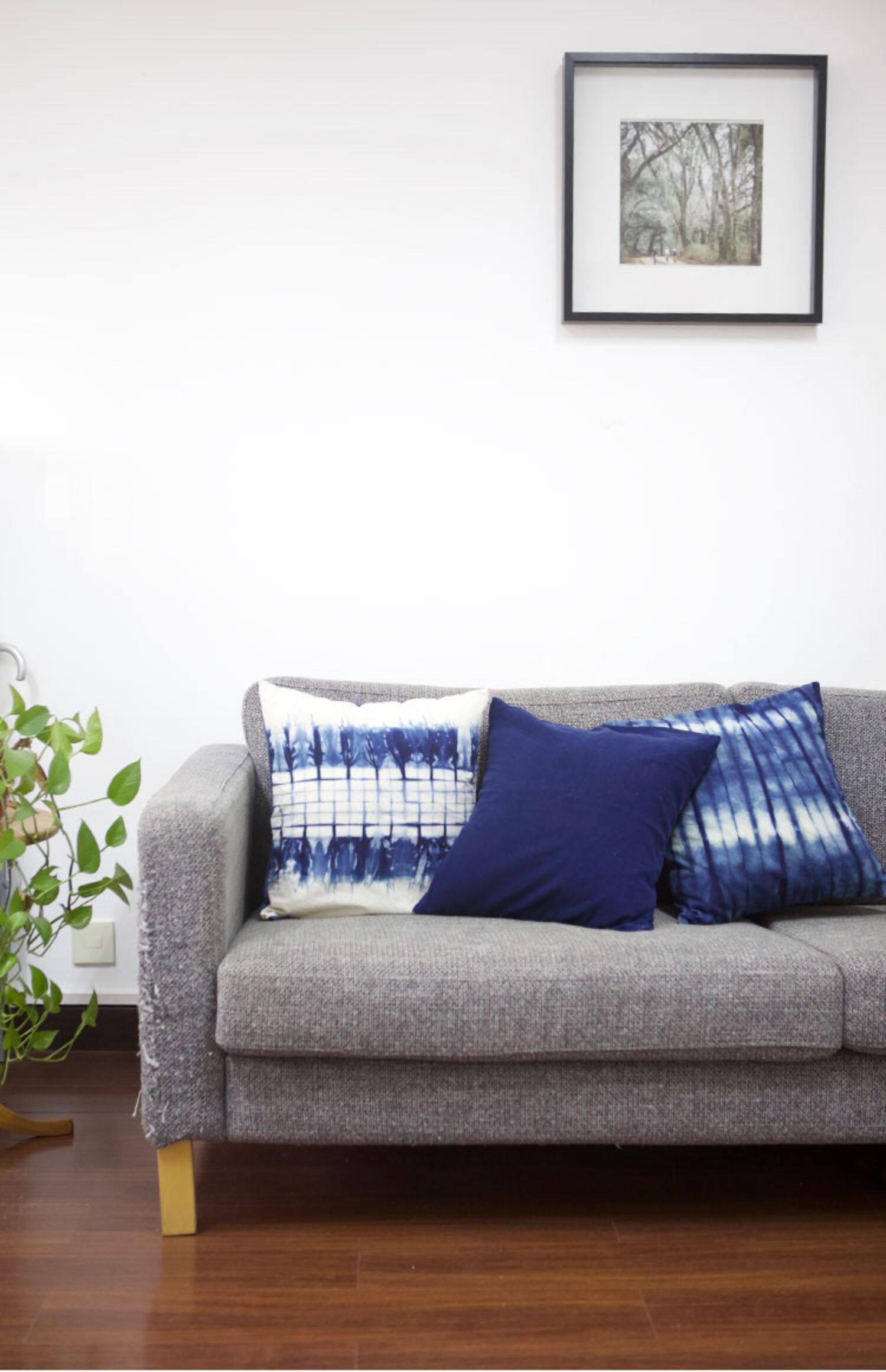 蓝染靠垫套手工植物染色棉麻坐垫套抱枕套中式文艺扎染家居手作