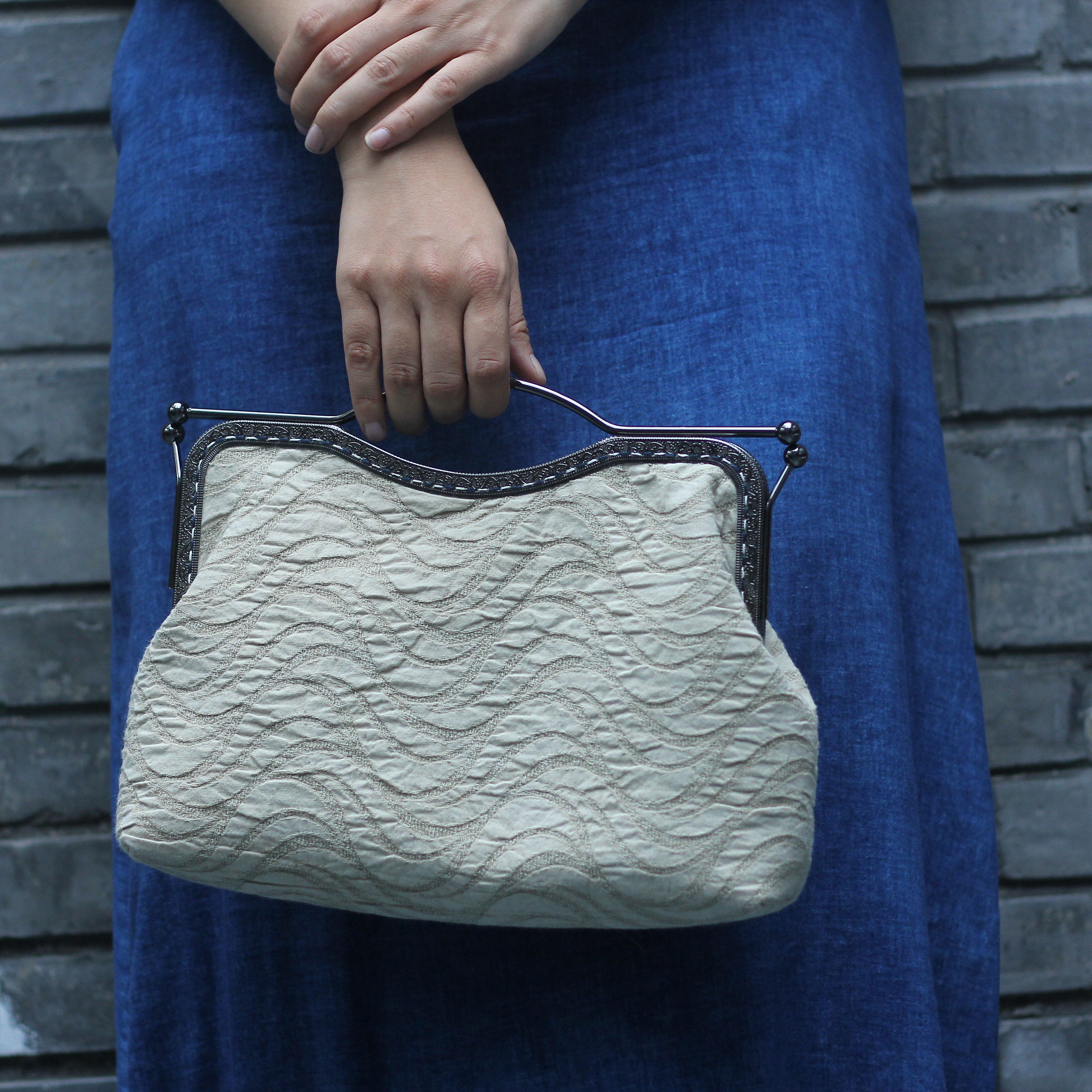 蓝染手作口金包手拿包化妆包女士晚会晚宴活动草木染植物染色手袋