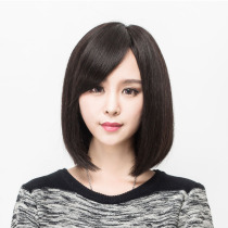 Double-handed needle full hand-woven wig set Real hair wig Female long straight hair Medium bangs wig Female real human hair realistic
