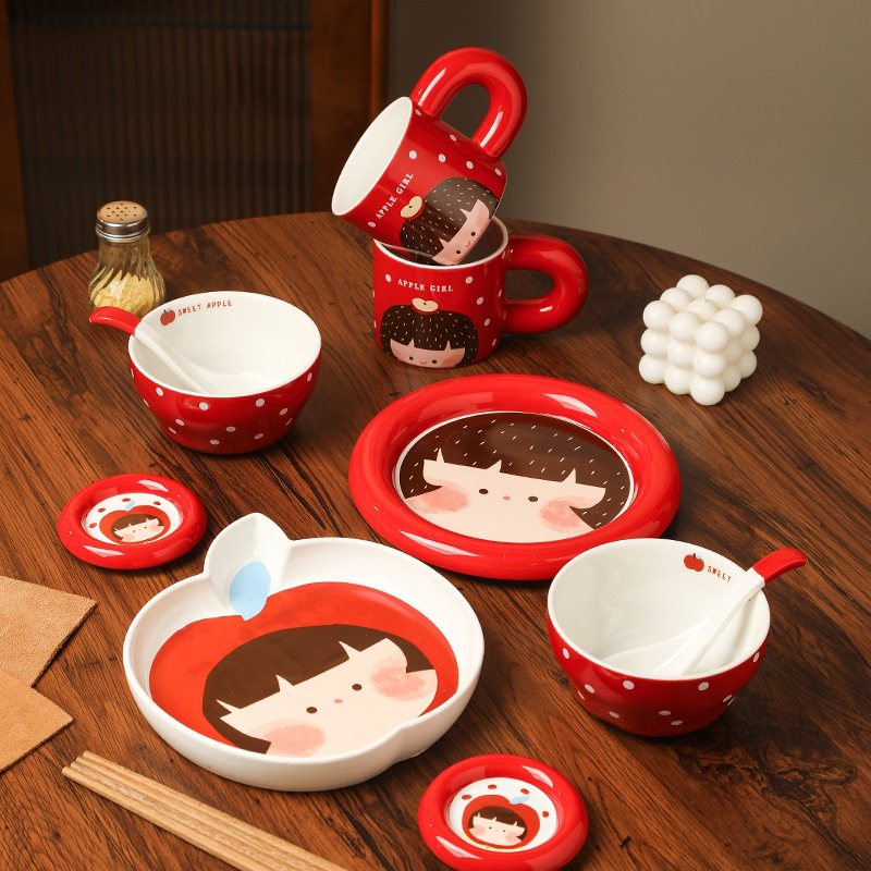 2024 new cute girl heart couple tableware suit valentine‘s day gift box bowl plate one person for two
