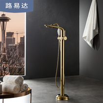 Luida bathtub floor-to-ceiling faucet European high-grade antique gold cylinder edge column faucet Rain shower set