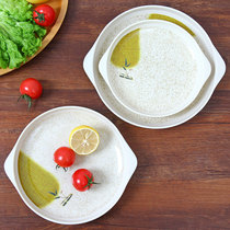 Rich and expensive bamboo imitation porcelain double ear disc dense amine soup pan dish abalone tray with eardish plastic anti-scalding plate fish tray deep disc