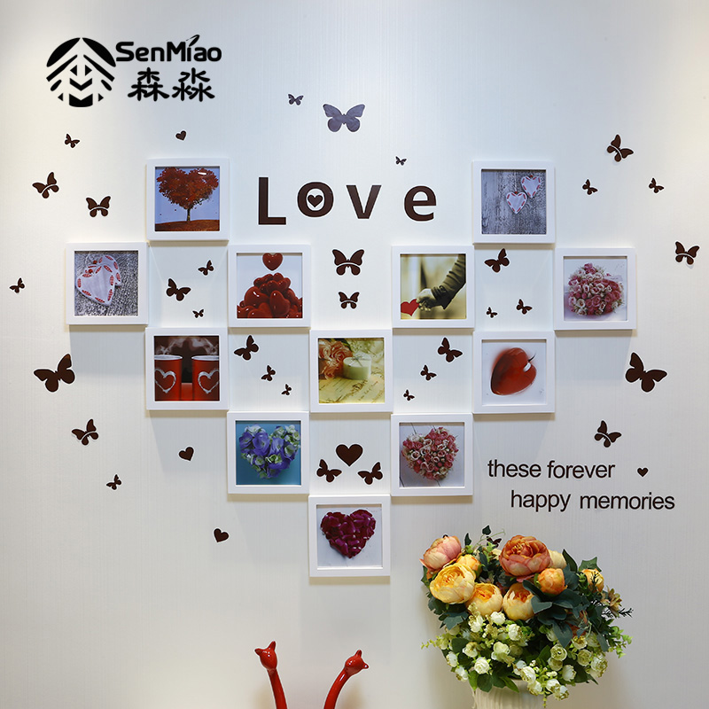 森淼实木心形照片墙创意婚纱相框112s