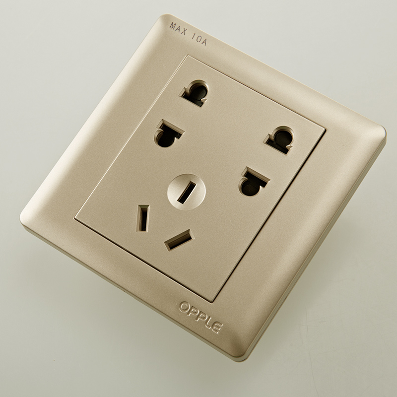 欧普照明 七孔开关插座面板 金色电源插座二二三插 86型暗装7孔